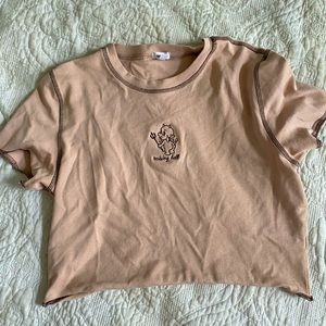Brown Garage baby-tee. Size large, could fit medium.